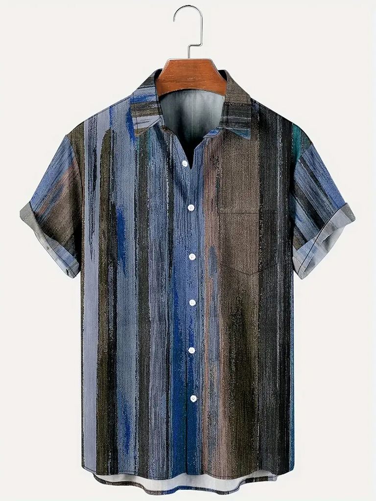 Retro  Oil Painting Stripes Graphic Printed  Casual Men's Plus Size Short Sleeve Shirt