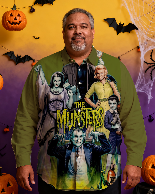 Men's Halloween Monsters Scary Nostalgic Anime Full Printing Long Sleeve Shirt