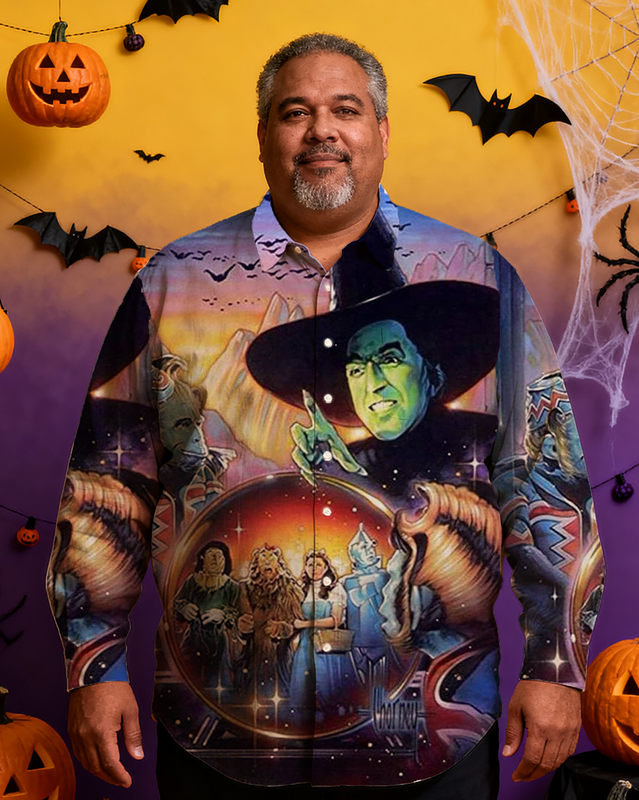 Men's Halloween Monsters Wizard Nostalgic Anime Full Printing Long Sleeve Shirt