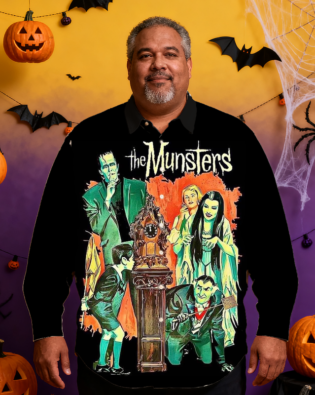 Men's Halloween Dark Monsters Nostalgic Anime Full Printing Long Sleeve Shirt