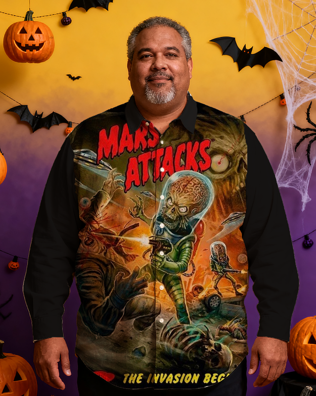 Men's Halloween Vintage Nostalgic Anime Full Printing Long Sleeve Shirt