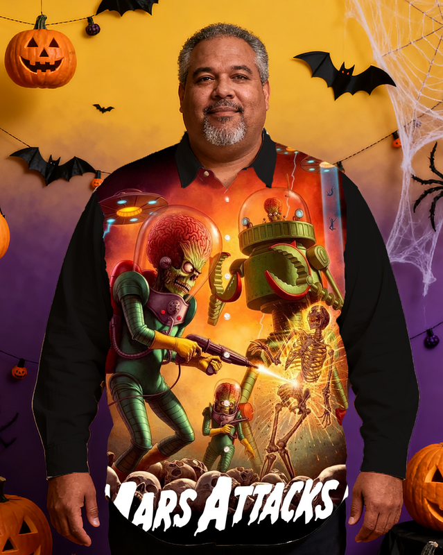 Men's Halloween Scary Nostalgic Anime Full Printing Long Sleeve Shirt