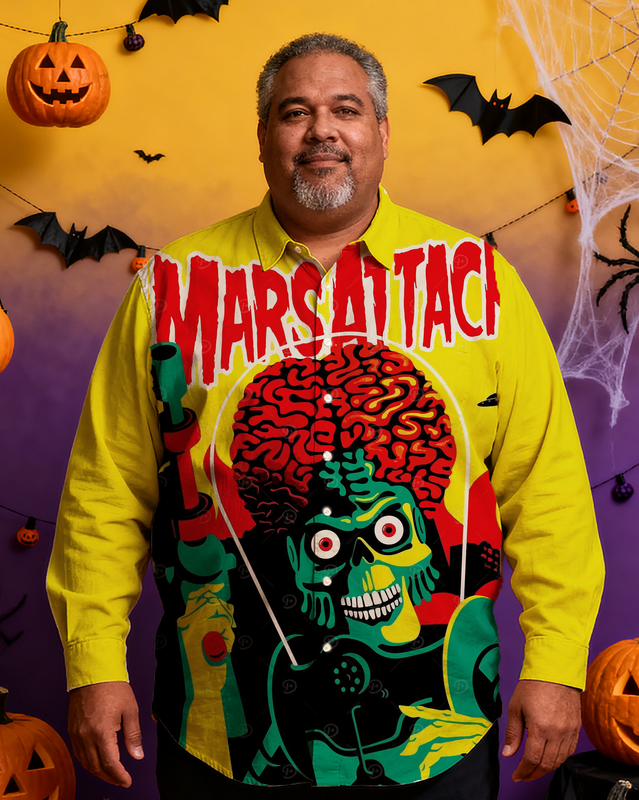 Men's Halloween Movie Yellow Nostalgic Anime Full Printing Long Sleeve Shirt