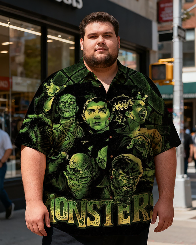 Men's Halloween Green Monsters Movie Horror Printing Short Sleeve Shirt