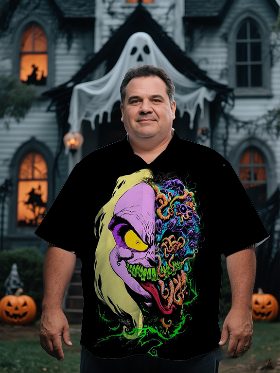 Men's Halloween Patchwork Monsters Movie Horror Printing Short Sleeve Shirt