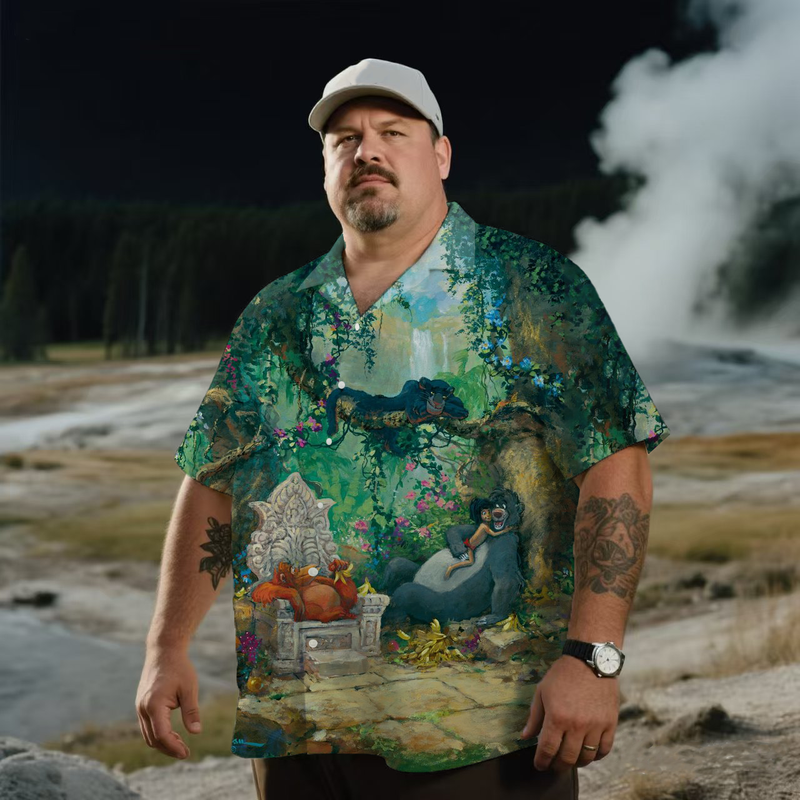 Men's  Nostalgic Anime Wild Jungle Kingdom Printing Short Sleeve Shirt