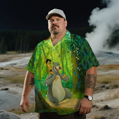 Men's  Nostalgic Anime Wild Jungle Bear Printing Short Sleeve Shirt