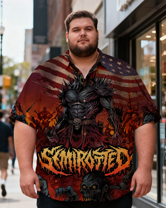 Men's Halloween American Flag Zombie Printing Short Sleeve Shirt