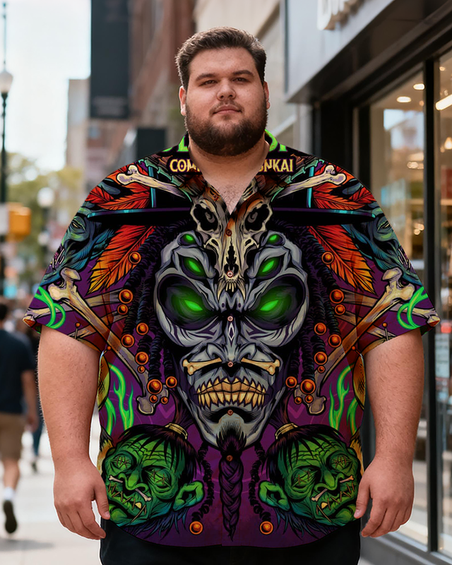 Men's Halloween Scary Character Green Eyes Printing Short Sleeve Shirt