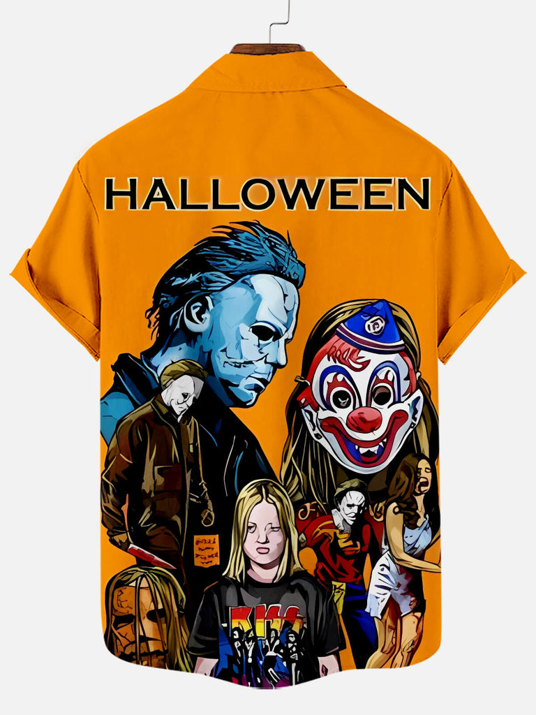 Halloween Horror Movie Character Print Men's Short Sleeve Shirt