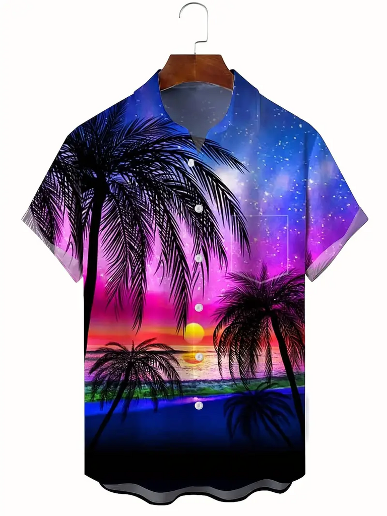 Coconut Summer Tropical  Printed  Casual Men's Plus Size Short Sleeve Shirt