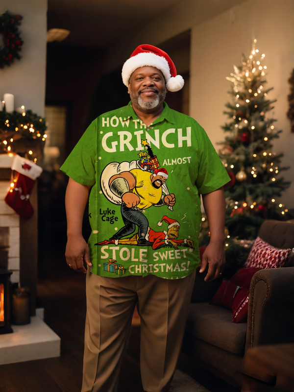 Men's Christmas Muscle Men Stole Full Printing Short Sleeve Shirt