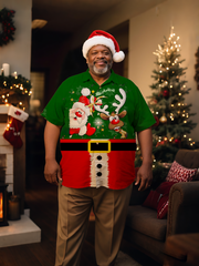 Men's Christmas Santa Belt Full Printing Short Sleeve Shirt