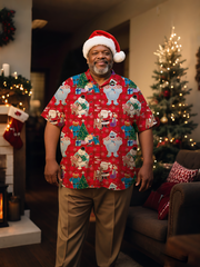 Men's Christmas Grid Santa Snowman Full Printing Short Sleeve Shirt