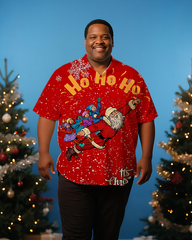 Men's Christmas Santa Fly Snowflake Full Printing Short Sleeve Shirt