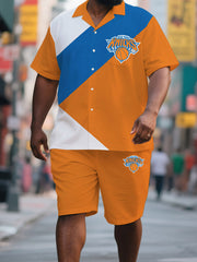 Men's Plus Size Hawaiian Surf & Sand Short Sleeve Shirt and Shorts