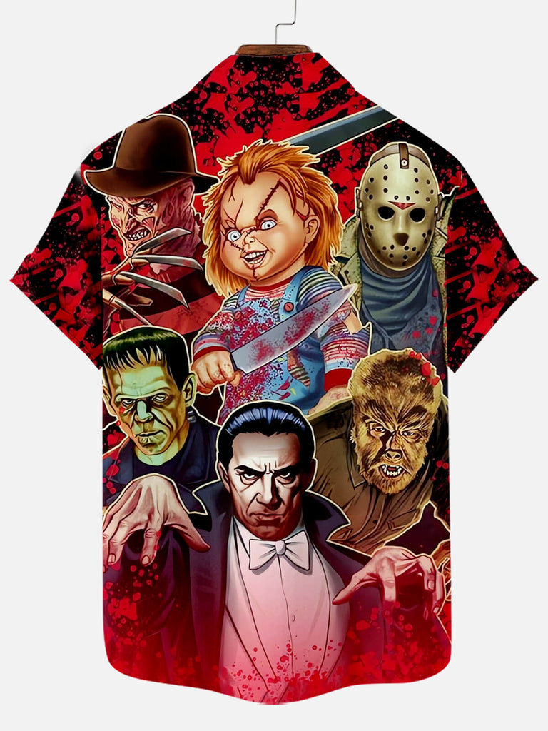 Halloween Movie Character Print Men's Short Sleeve Shirt