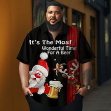 Load image into Gallery viewer, Men&#39;s Christmas Santa Claus and reindeer  strips printed  Plus Size Short Sleeve Shirt