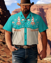 Load image into Gallery viewer, Men&#39;s 1950s Interstellar Atomic Print Plus Size Short Sleeve Shirt