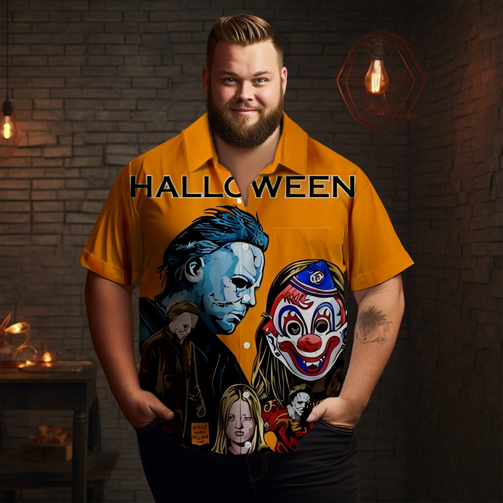 Halloween Horror Movie Character Print Men's Short Sleeve Shirt