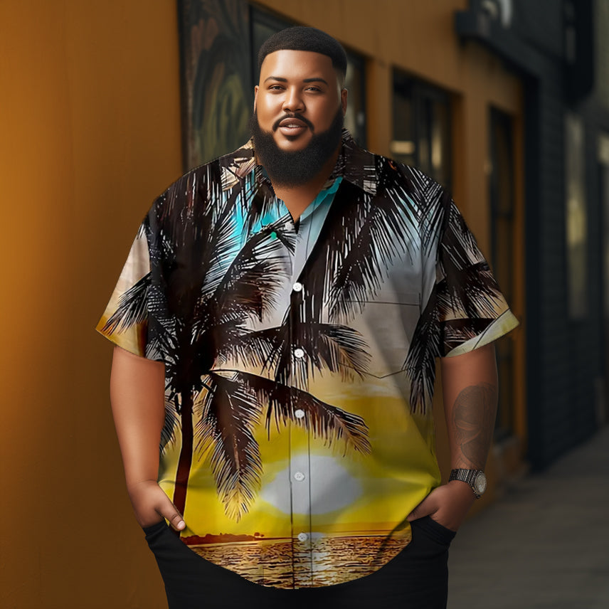 Coconut Summer Tropical Printed  Casual Men's Plus Size Short Sleeve Shirt