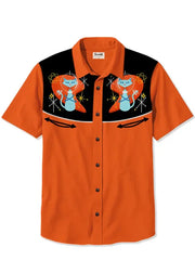 Men's 1950s Interstellar Space Cat Print Plus Size Short Sleeve Shirt