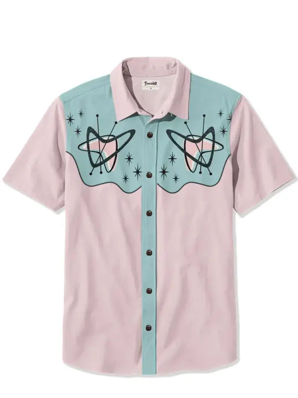 Men's 1950s Pink Atomic Print Plus Size Short Sleeve Shirt