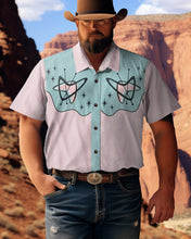 Load image into Gallery viewer, Men&#39;s 1950s Pink Atomic Print Plus Size Short Sleeve Shirt