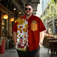 Thansgiving Happy Turkey Maple Leaf Casual  Men's Plus Size Short Sleeve Shirt