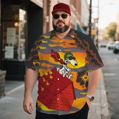 Men's Nostalgic Anime Fire Dog Costume Printing Short Sleeve Shirt