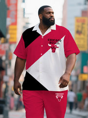 Men's Plus-Size Polo-Inspired Print Short Sleeve Shirt and Shorts