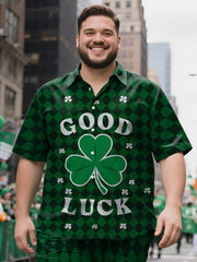 Men's Plus-Size Minimalist St. Patrick's Day Casual Short Sleeve Shirt and Shorts