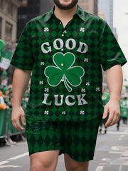 Men's Plus-Size Minimalist St. Patrick's Day Casual Short Sleeve Shirt and Shorts