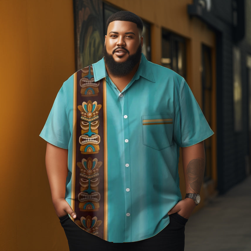 Retro Tiki Bowling Printed  Casual Men's Plus Size Short Sleeve Shirt