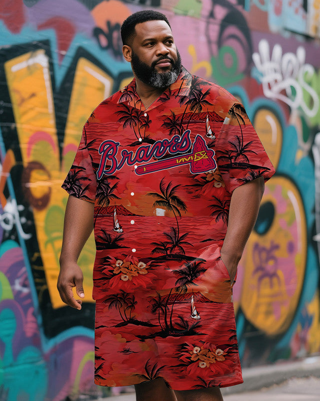 Men's Plus Size Hawaiian Sports and Sea Short Sleeve Shirt And Shorts Set