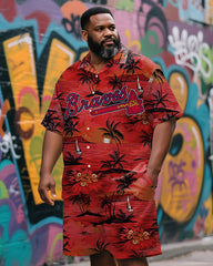 Men's Plus Size Hawaiian Sports and Sea Short Sleeve Shirt And Shorts Set