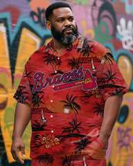 Men's Plus Size Hawaiian Sports and Sea Short Sleeve Shirt And Shorts Set