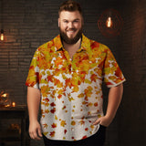 Men's Thanksgiving Maple Leaf Print Casual Short Sleeve Plus Size Shirt