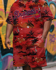 Men's Plus Size Hawaiian Sports and Sea Short Sleeve Shirt And Shorts Set
