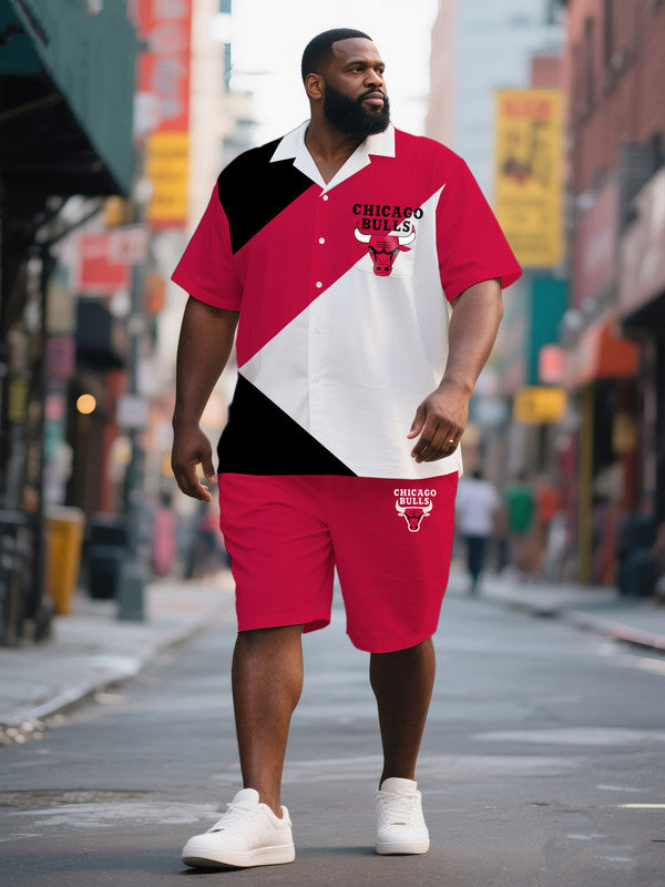 Men's Plus-Size Polo-Inspired Print Short Sleeve Shirt and Shorts