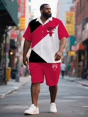 Men's Plus-Size Polo-Inspired Print Short Sleeve Shirt and Shorts