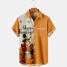 Load image into Gallery viewer, Thansgiving  Beauful Turkey  Printed  Casual Men&#39;s Plus Size Short Sleeve Shirt