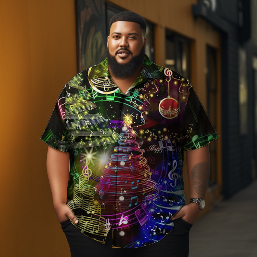 Men's  glowing musical notes printed  Plus Size Short Sleeve Shirt