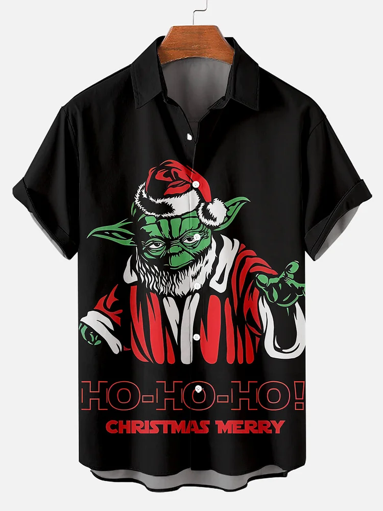 Men's Christmas monster  printed  Plus Size Short Sleeve Shirt