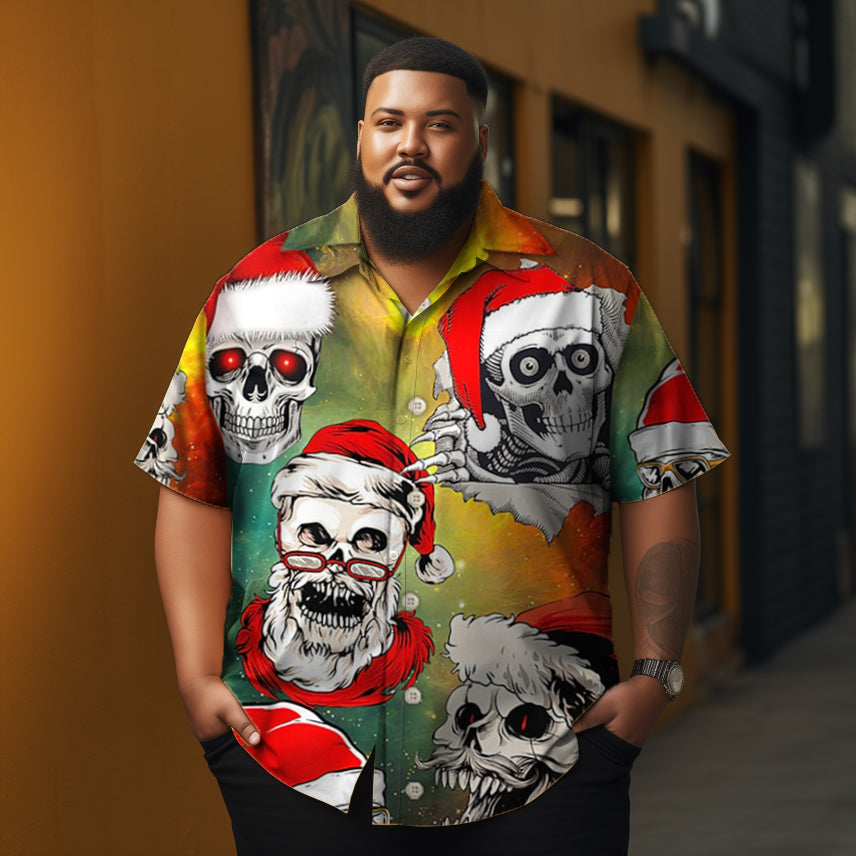 Men's Christmas party of skulls printed  Plus Size Short Sleeve Shirt