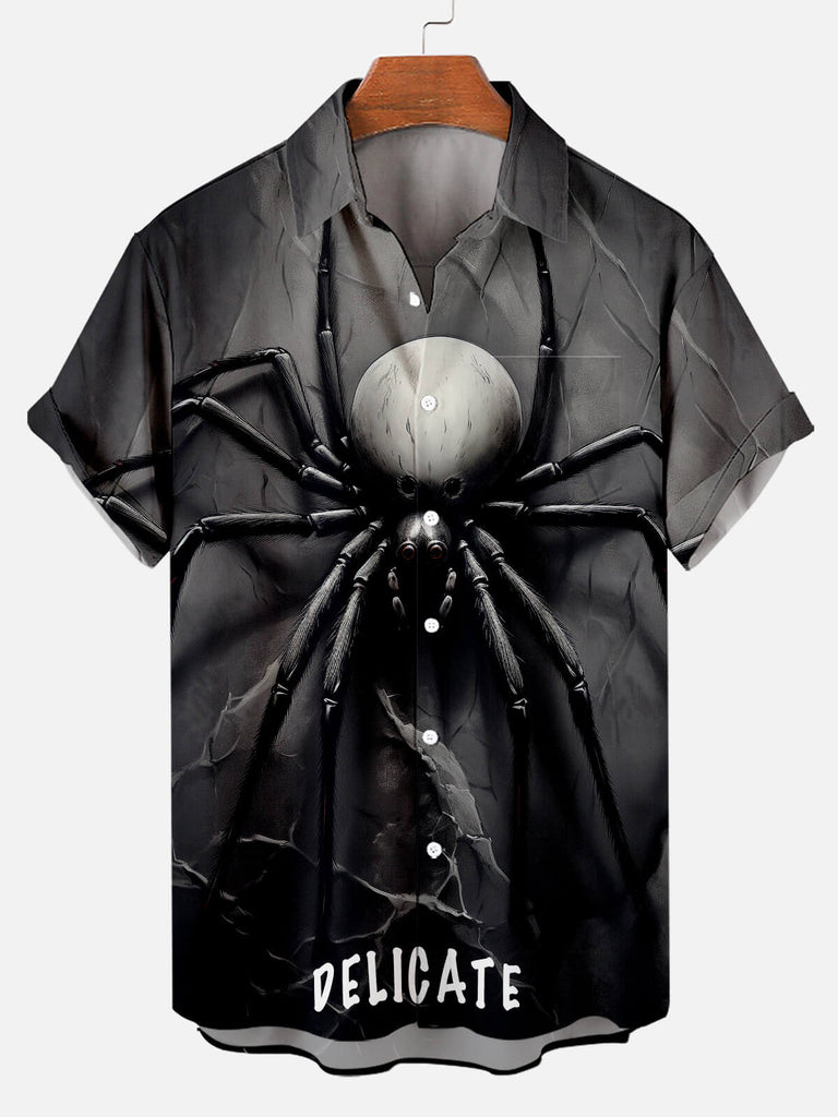 Men's Halloween Horror Movie Spider Pattern Short Sleeve Shirt