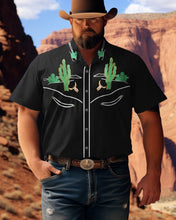 Load image into Gallery viewer, Men&#39;s Western Cactuses Printed Plus Size Short Sleeve Shirt