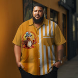 Thansgiving  Turkey Strips  Printed  Casual Men's Plus Size Short Sleeve Shirt