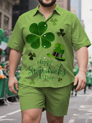 Men's Oversized Contemporary Shamrock Pattern Short Sleeve Shirt and Shorts