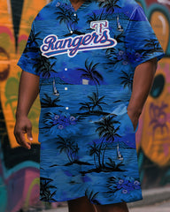 Men's Plus Size Vintage Hawaiian Sports and Sea Short Sleeve Shirt And Shorts Set